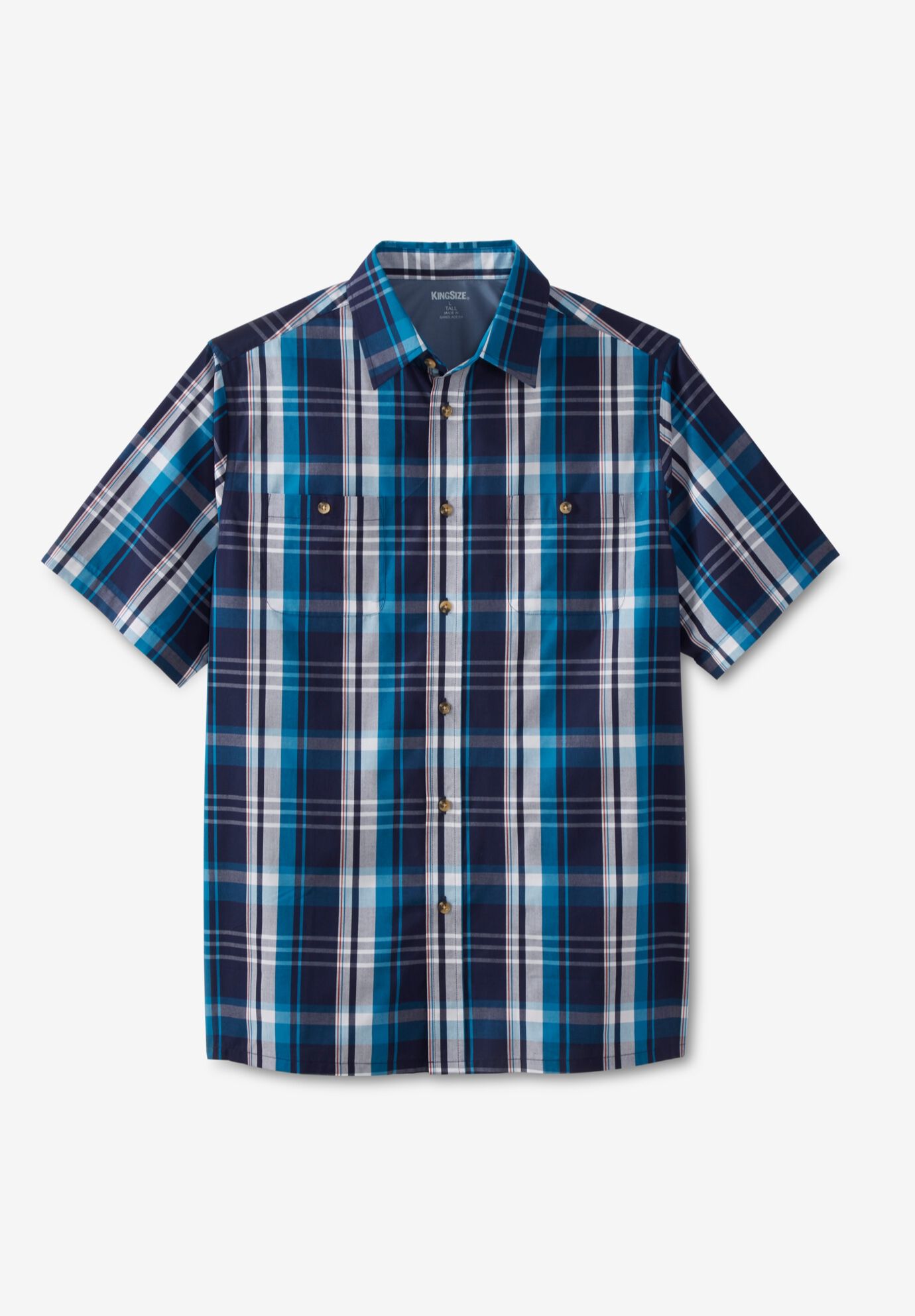Plaid Wrinkle-Resistant Short Sleeve Button Down, CLASSIC TEAL PLAID, on-hover image number 1