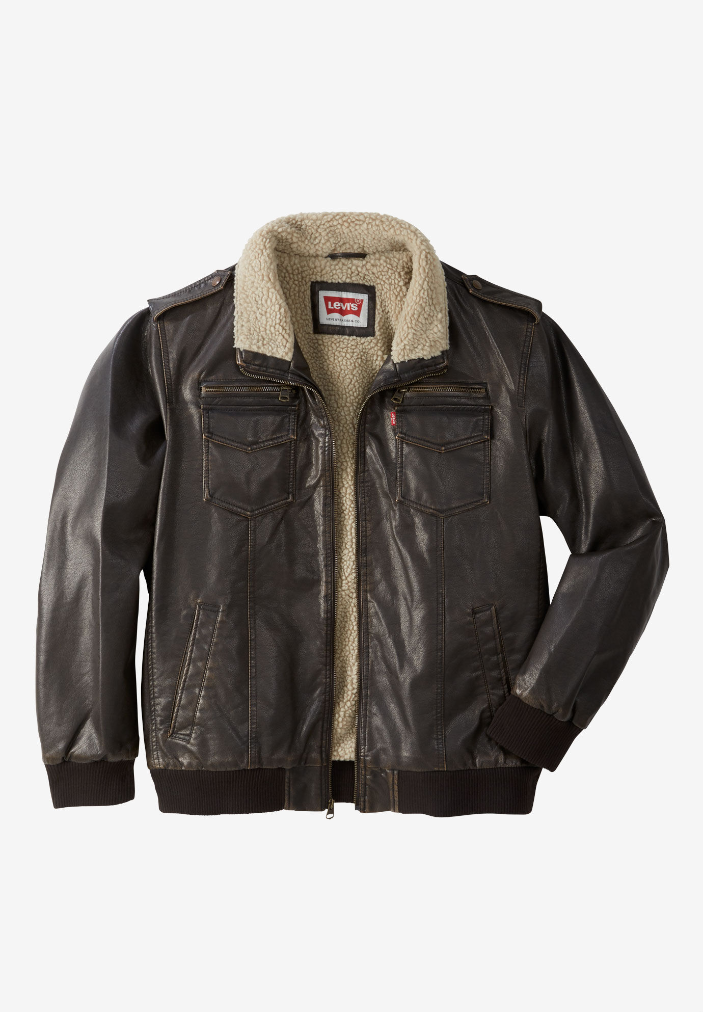 Faux Leather Sherpa-Lined Aviator 