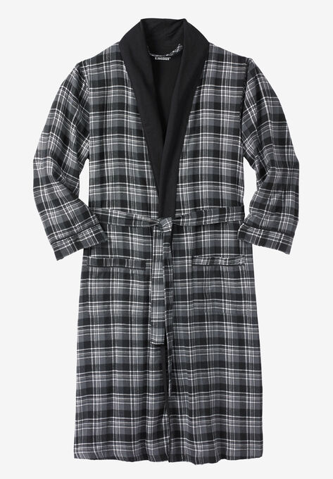 Jersey-Lined Flannel Robe, BLACK PLAID, hi-res image number null