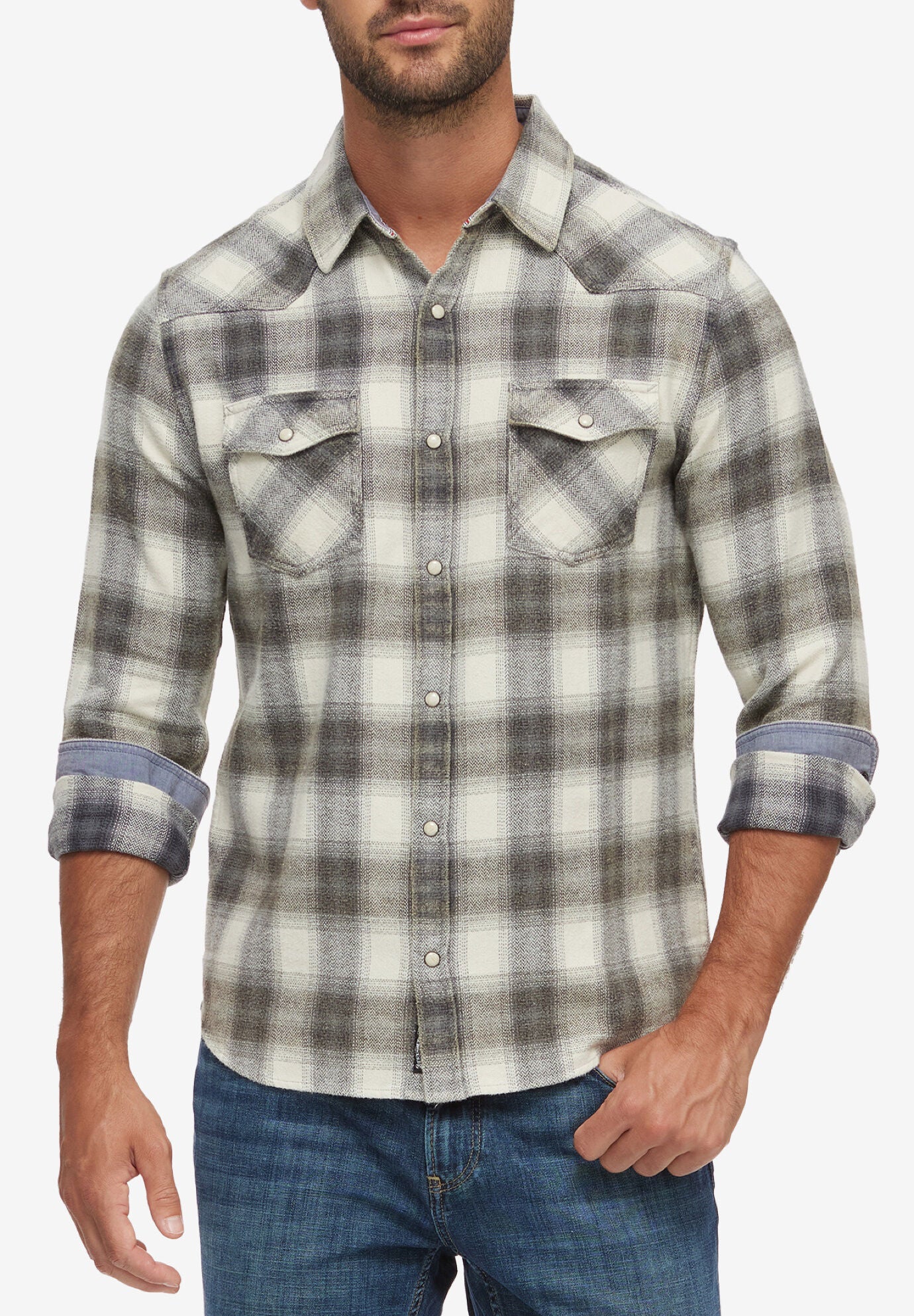 Flag & Anthem&reg; Long Sleeve Vintage Wash Western Shirt, CREAM CHARCOAL, hi-res image number 0