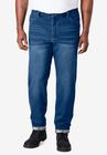Flannel-Lined Side-Elastic Jeans, STONEWASH, hi-res image number null