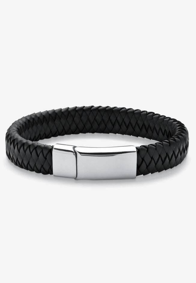 10 inches Braided Leather Bracelet , STAINLESS STEEL, hi-res image number null