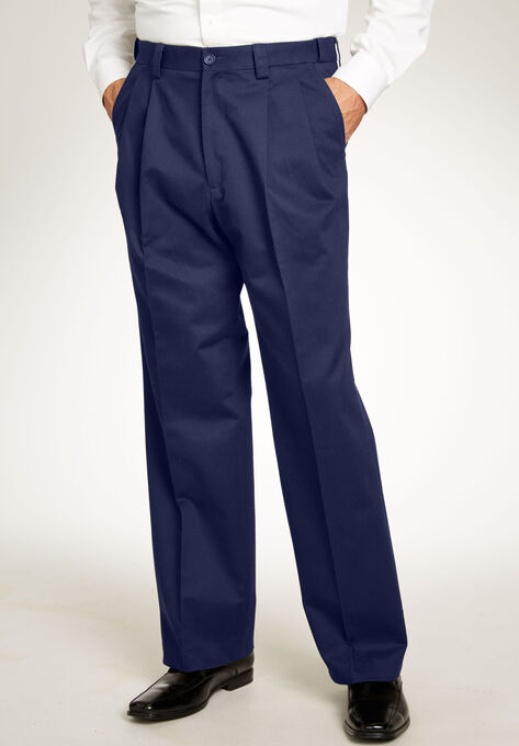 Relaxed Fit Wrinkle-Free Expandable Waist Pleated Pants, NAVY, hi-res image number null