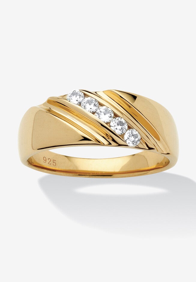 Men's .50 TCW Cubic Zirconia Diagonal Ring in Gold-Plated Sterling Silver, GOLD, hi-res image number 0