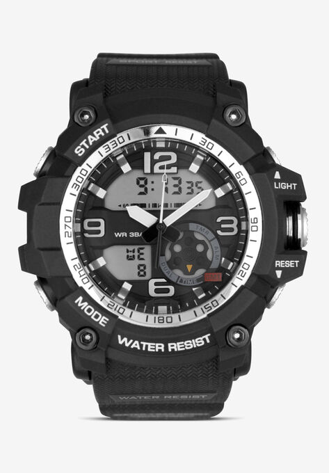 Analog Digital Rugged Water Resistant Watch, BLACK, hi-res image number null