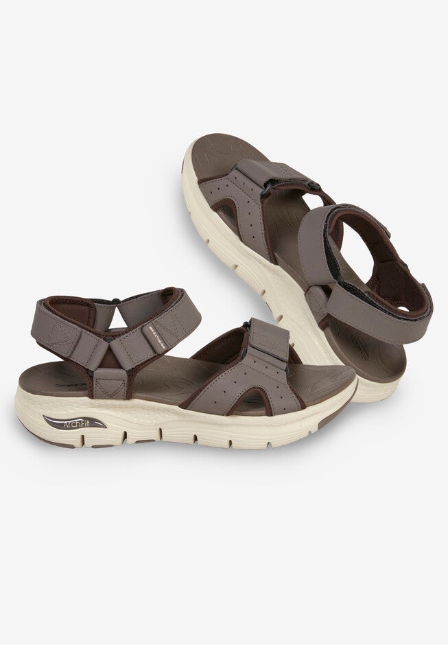 Arch Fit® Adjustable Strap Leather Sandal, BROWN, hi-res image number 0