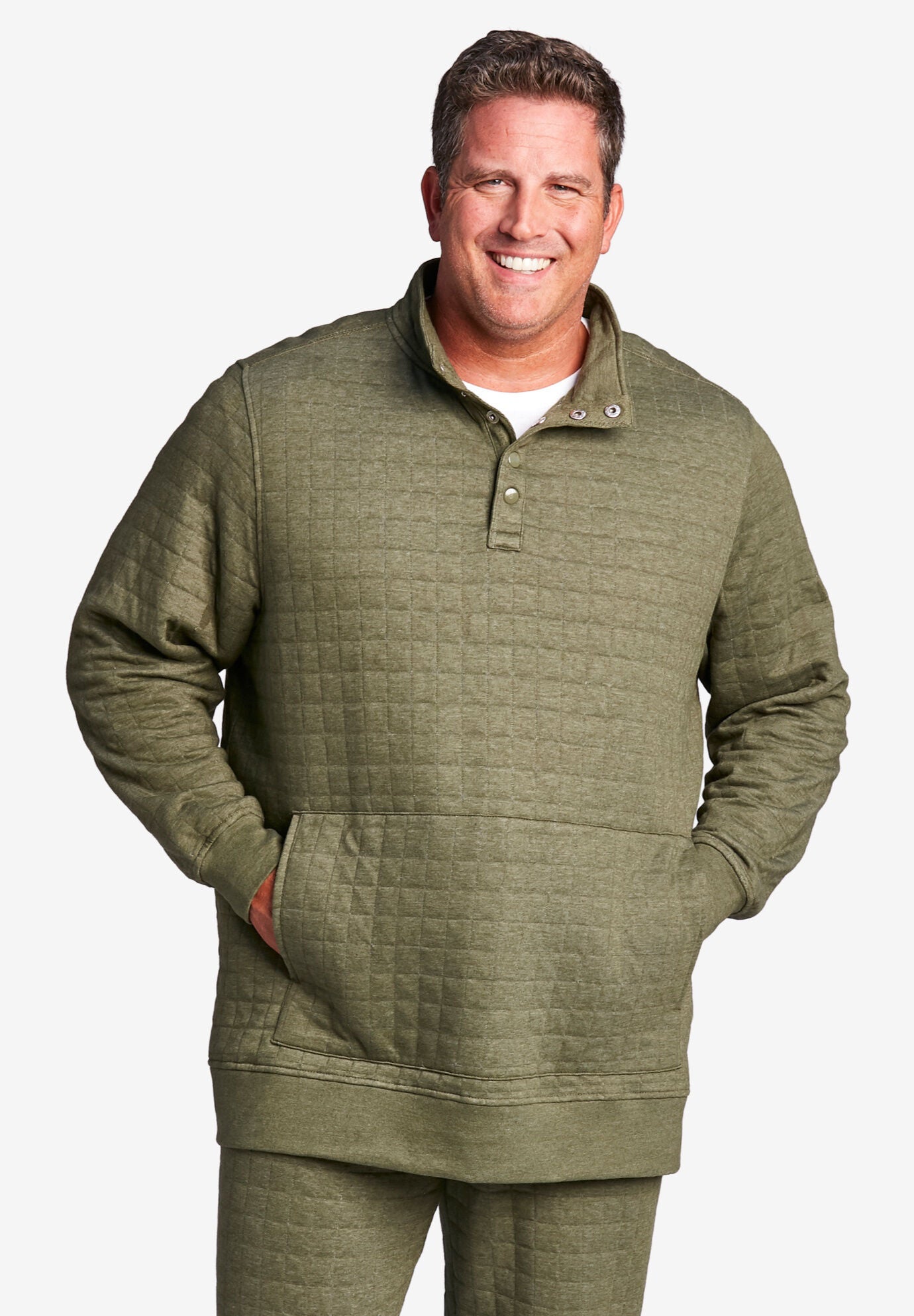 Quilted henley snapped pullover sweatshirt, , alternate image number 1