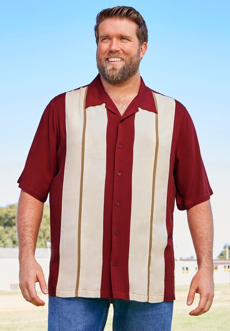 Short-Sleeve Colorblock Rayon Shirt, , alternate image number null