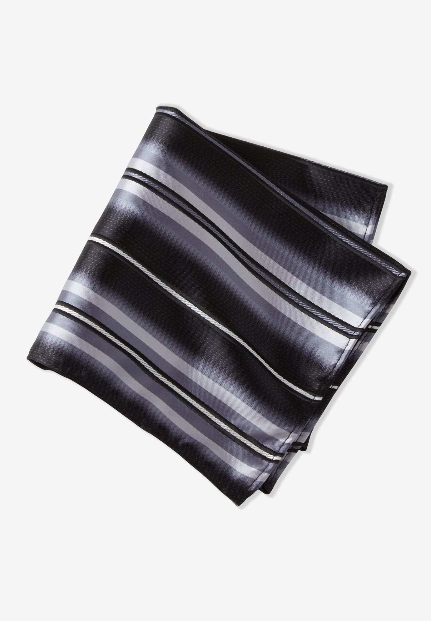 KS Signature Pocket Square, MIDNIGHT BLACK STRIPE, hi-res image number 0
