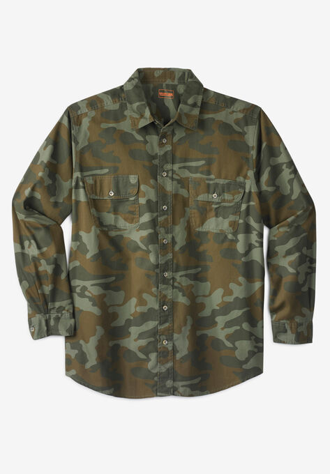 Boulder Creek® Long Sleeve Denim and Twill Shirt, GREEN CAMO, hi-res image number null