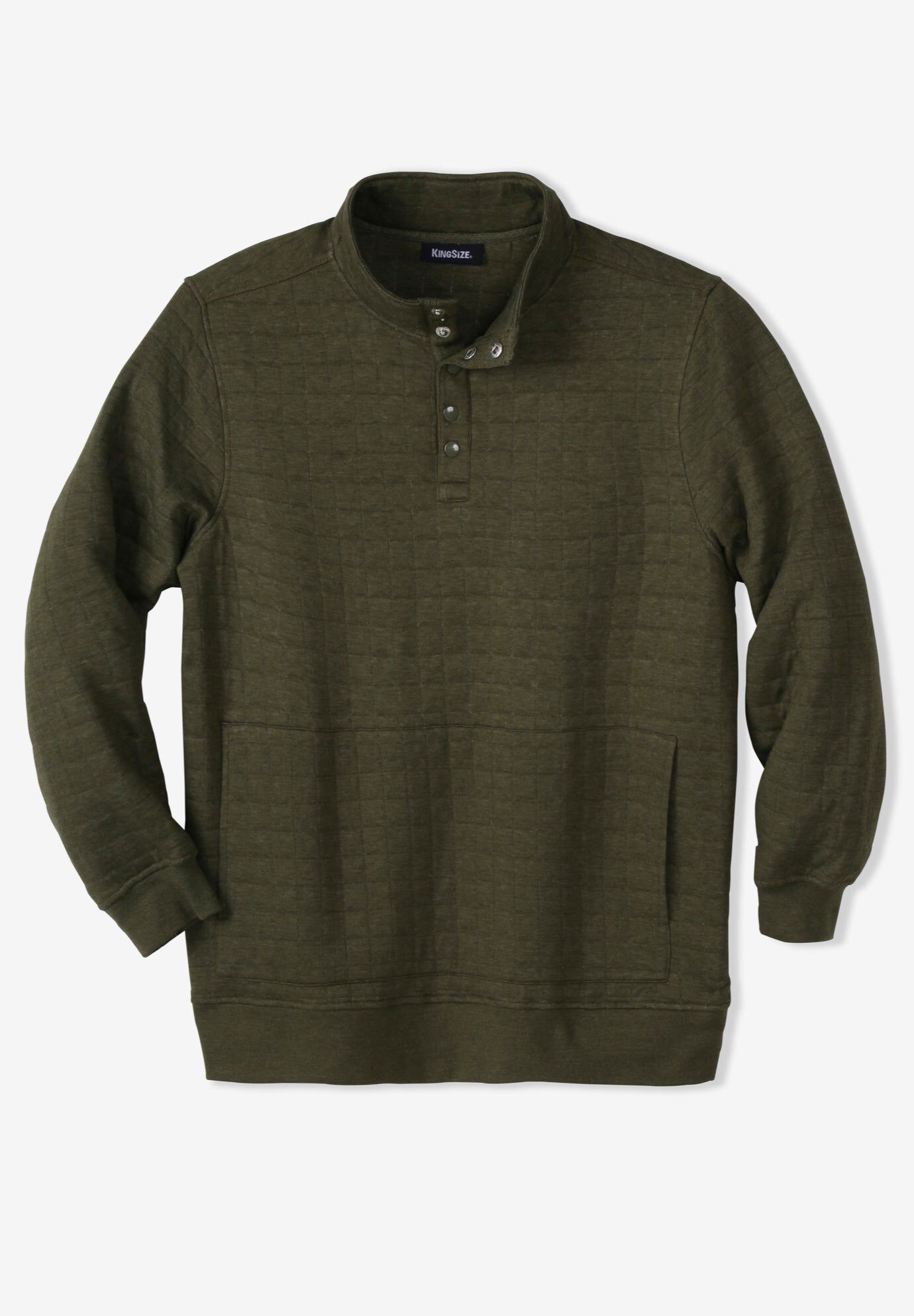 Quilted henley snapped pullover sweatshirt, HEATHER OLIVE, hi-res image number 0