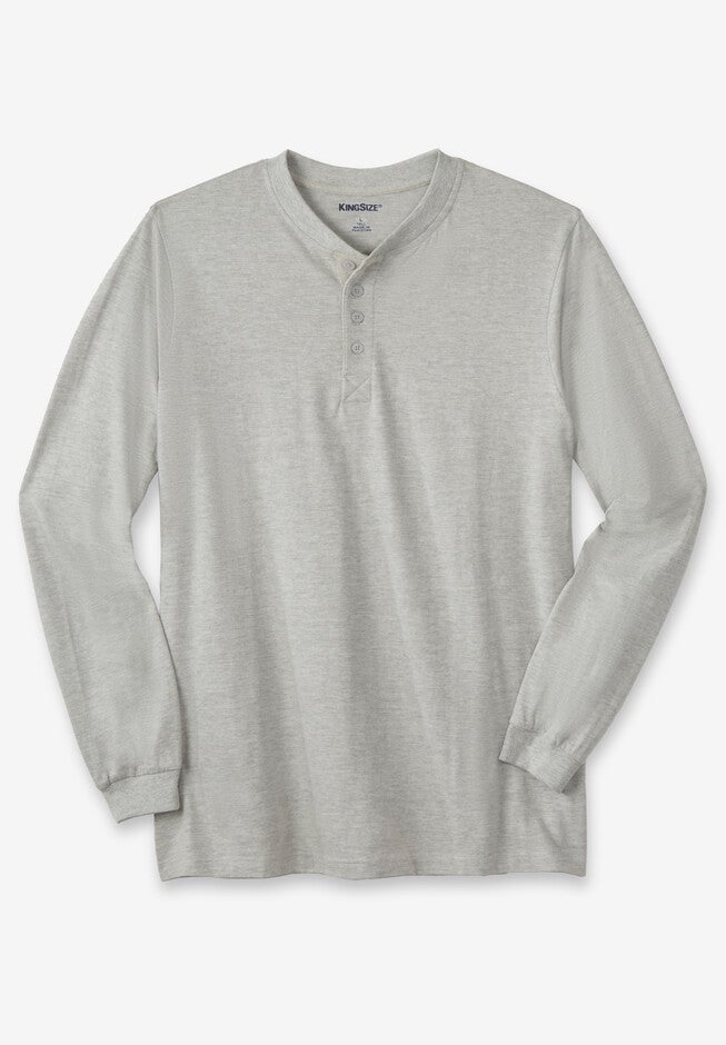 Shrink-Less™ Lightweight Long Sleeve Henley, HEATHER GREY, hi-res image number null