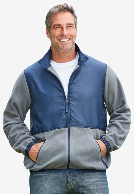 Explorer Plush Fleece Full-Zip Fleece Jacket with Colorblocked Panel, STEEL NAVY, hi-res image number null