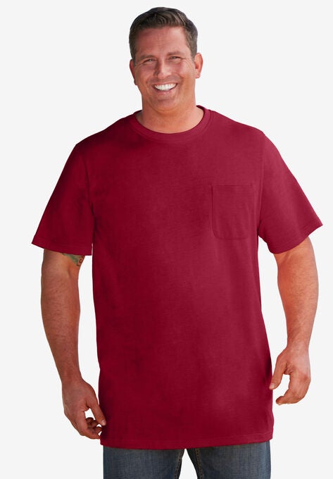 Shrink-Less™ Lightweight Longer-Length Crewneck Pocket T-Shirt, , alternate image number null
