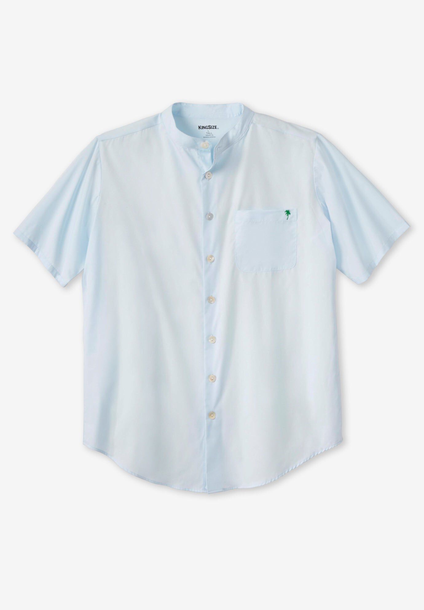 Short Sleeve Poplin Mandarin Collar Shirt, OCEAN BREEZE, hi-res image number 0