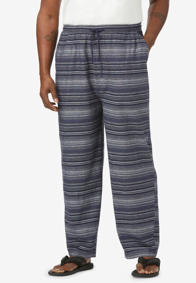 Open bottom full elastic waist hemp pants, UNEVEN NAVY STRIPE, hi-res image number null