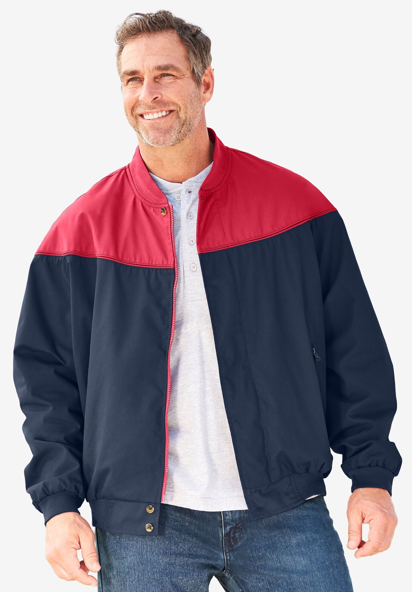 Totes&reg; ColorBlock Bomber Jacket, RED NAVY, hi-res image number 0