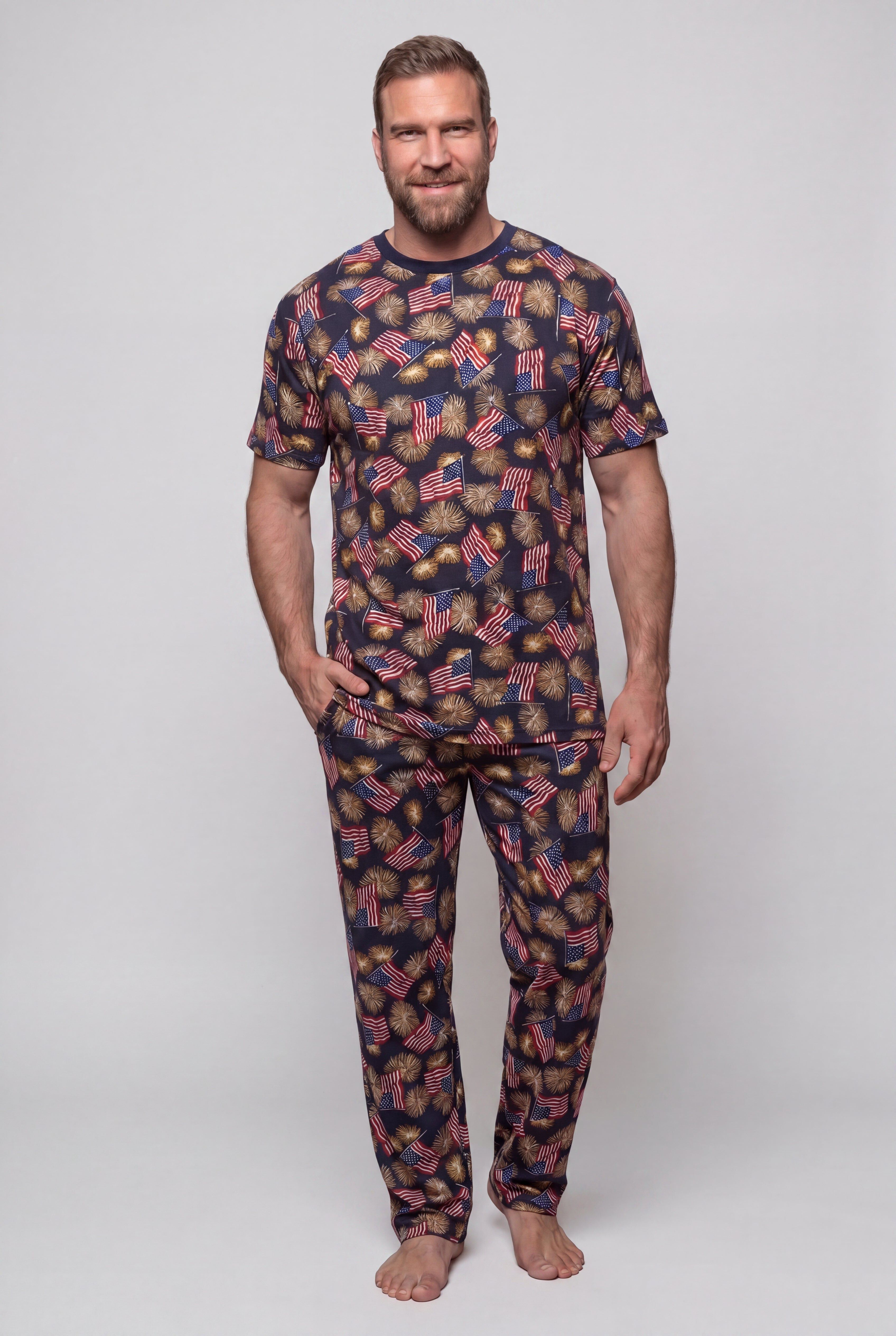 Lightweight Cotton Novelty PJ Set, FIREWORKS, hi-res image number 0
