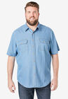 Boulder Creek® Short Sleeve Denim & Twill Shirt, BLEACH DENIM, hi-res image number null