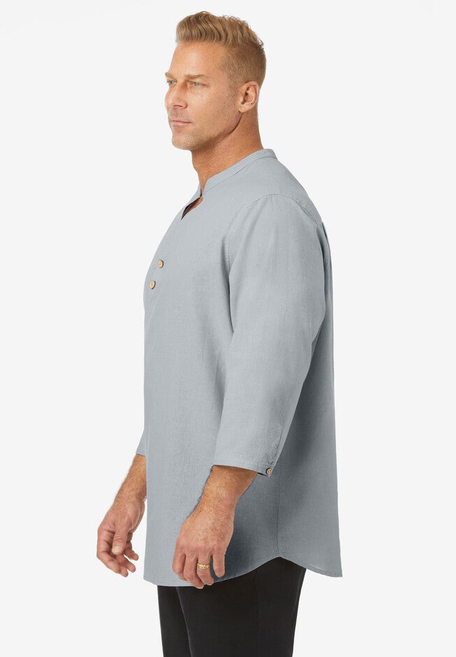 Hemp mandarin collar shirt, , alternate image number 2