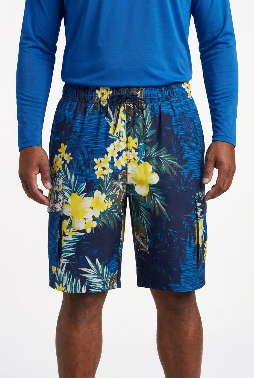 8 inches Flex Cargo Swim Trunks, YELLOW HIBISCUS, hi-res image number 0