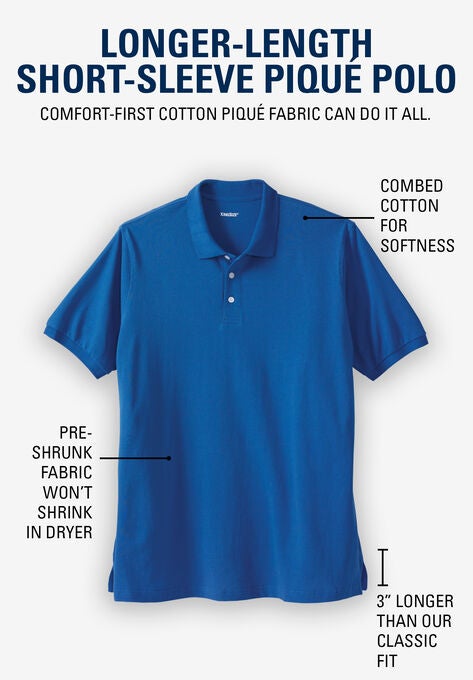 Longer-Length Shrink-Less™ Piqué Polo Shirt, , on-hover image number null