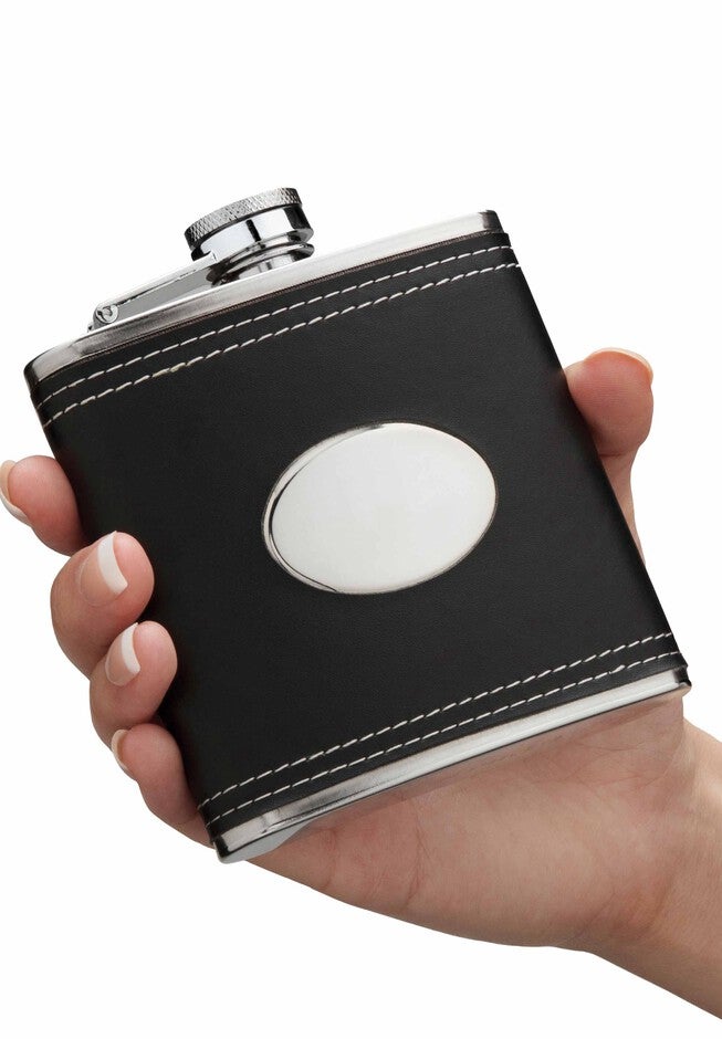Stainless Steel and Black Leather Flask, , alternate image number null