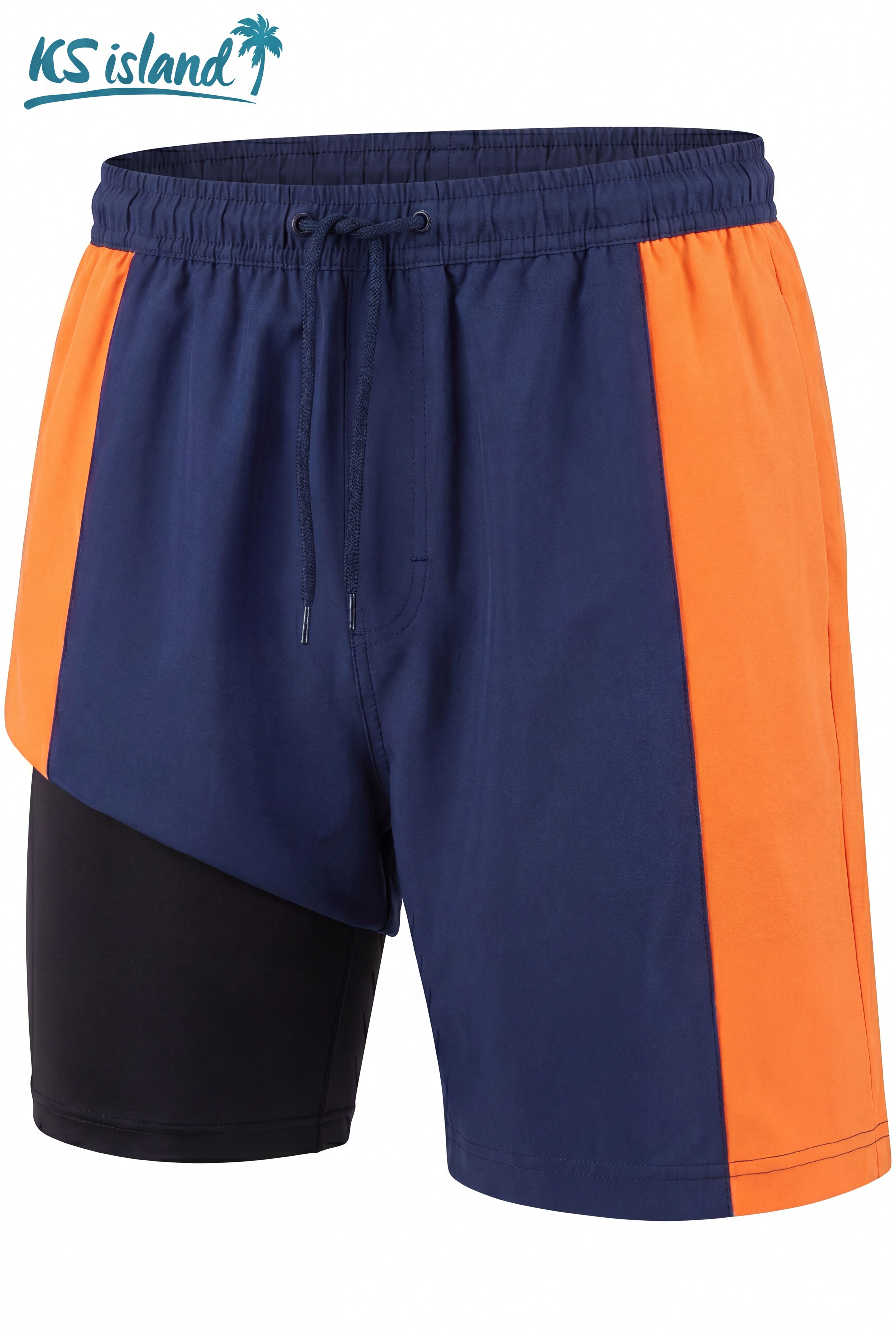 5 inches Contrast Swim Shorts with Super Stretch Liner, NAVY ORANGE COLORBLOCK, alternate image number 5