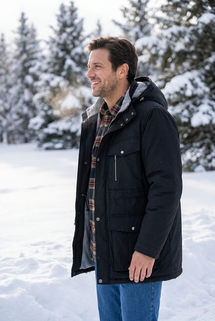 Fleece-Lined Parka with Detachable Hood and 6 Pockets, BLACK, alternate image number 2