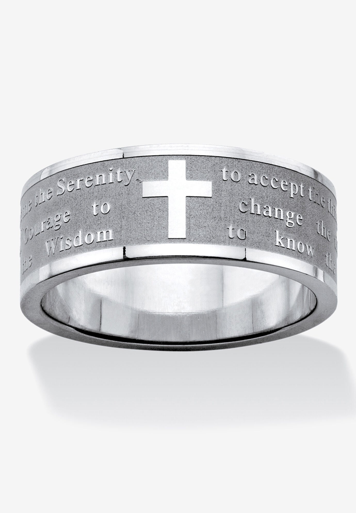 Stainless Steel Serenity Prayer Ring (7Mm), WHITE, hi-res image number 0