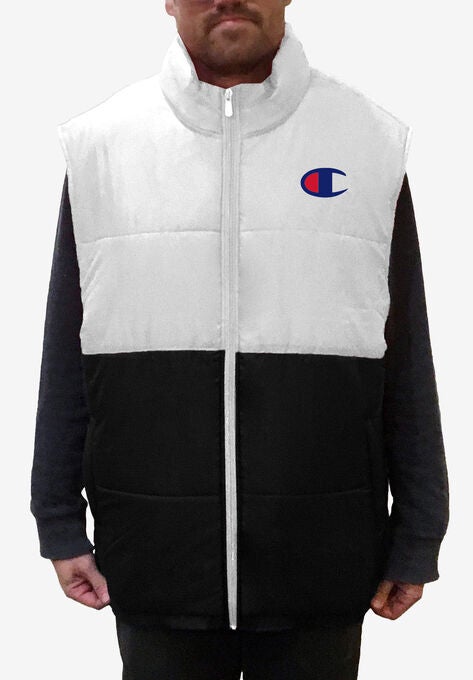 CHAMPION® PUFFER VEST, WHITE BLACK COLORBLOCK, hi-res image number null