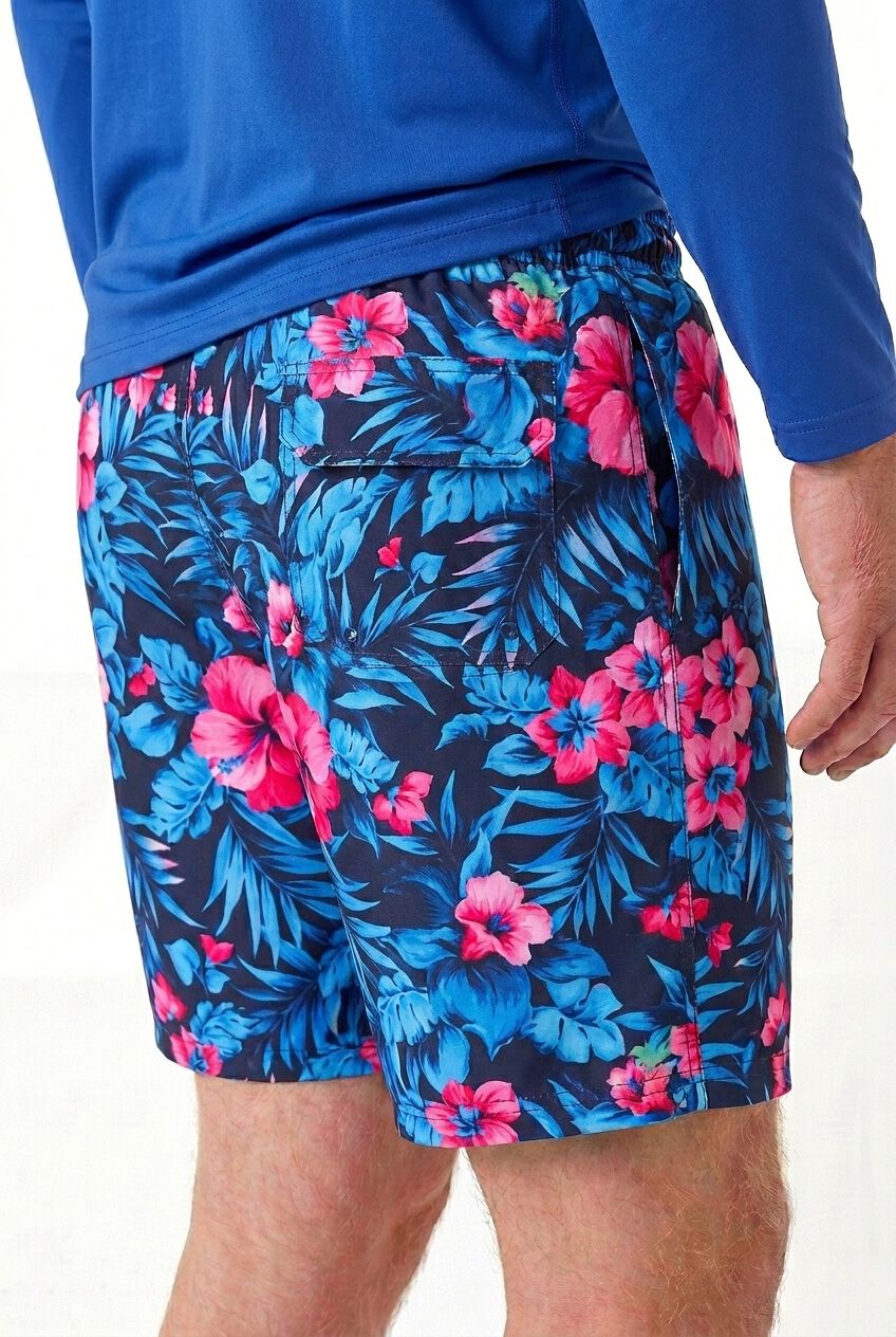 8 inches Swim Trunks with Super Stretch Liner, BLUE EXOTIC FLORAL, alternate image number 4