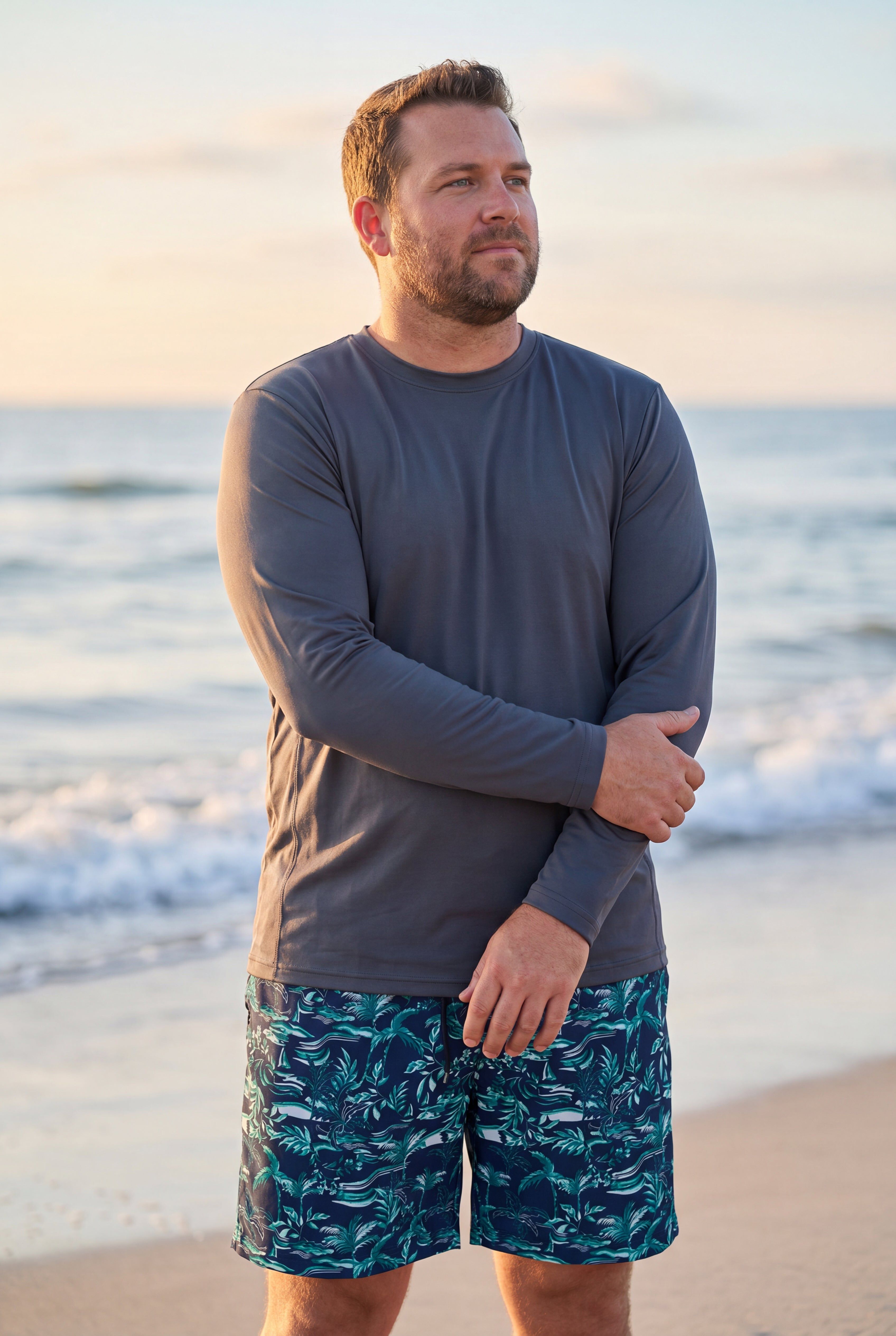 UPF 50 Long Sleeve Swim Top, STEEL, hi-res image number 0