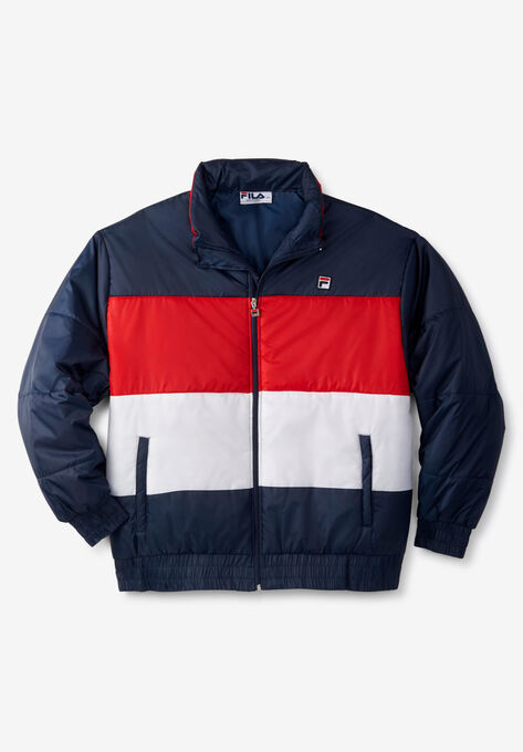 FILA® TRI-COLORBLOCK PUFFER JACKET, NAVY RED WHITE, hi-res image number null