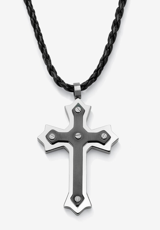 Cross Pendant Cord Necklace , STAINLESS STEEL, hi-res image number 0