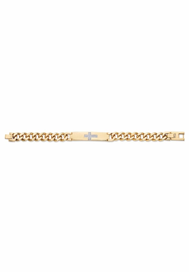 9 inches Gold-Plated Round Genuine Diamond Cross Curb-Link Bracelet, , alternate image number 3