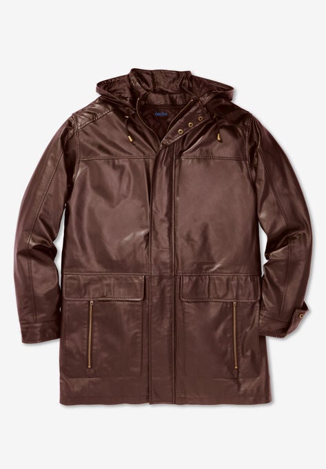 Hooded Leather Parka, BROWN, hi-res image number null