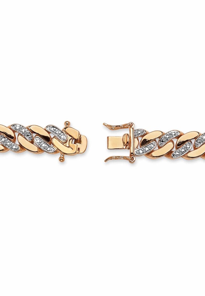 9.5 inches Gold-Plated Curb-Link Bracelet with Diamond Accents, , on-hover image number null