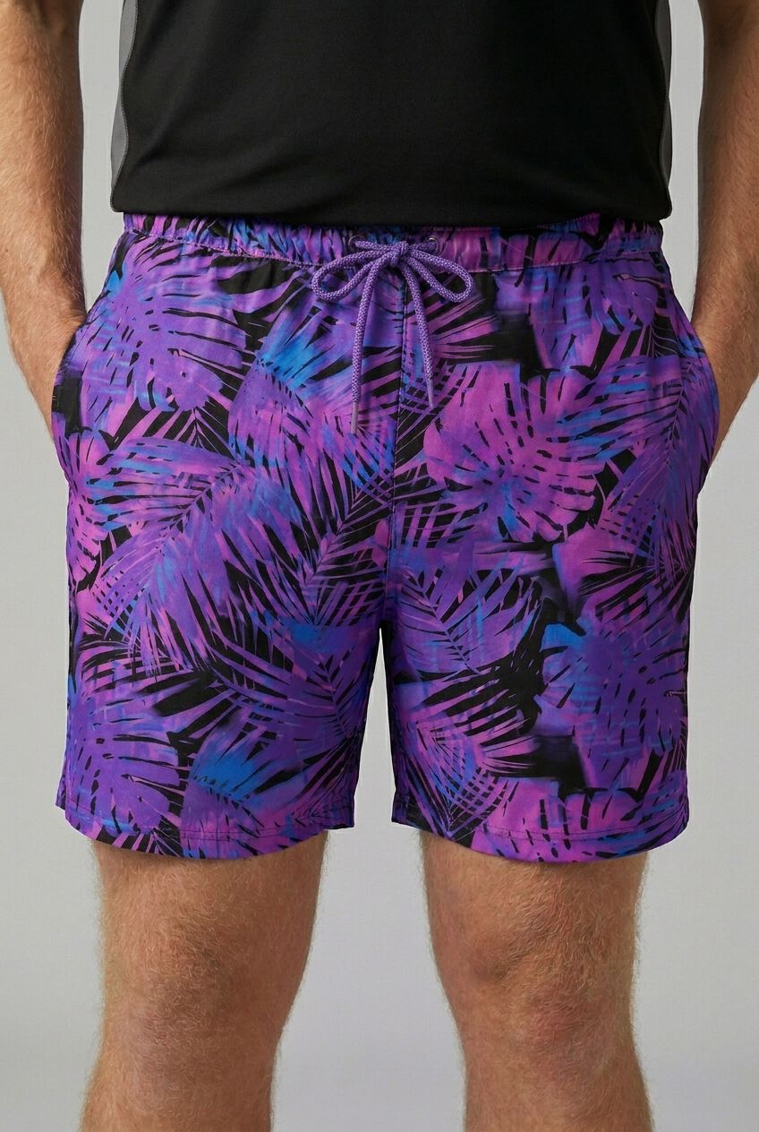 5 inches Swim Shorts with Super Stretch Liner, BRIGHT PURPLE LEAF, alternate image number 2