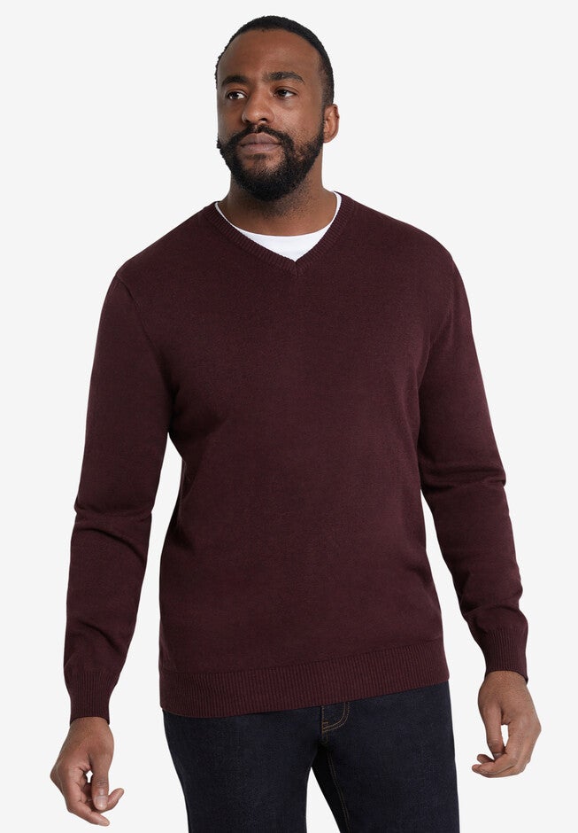 Essential V Neck Sweater, BURGUNDY, hi-res image number 0