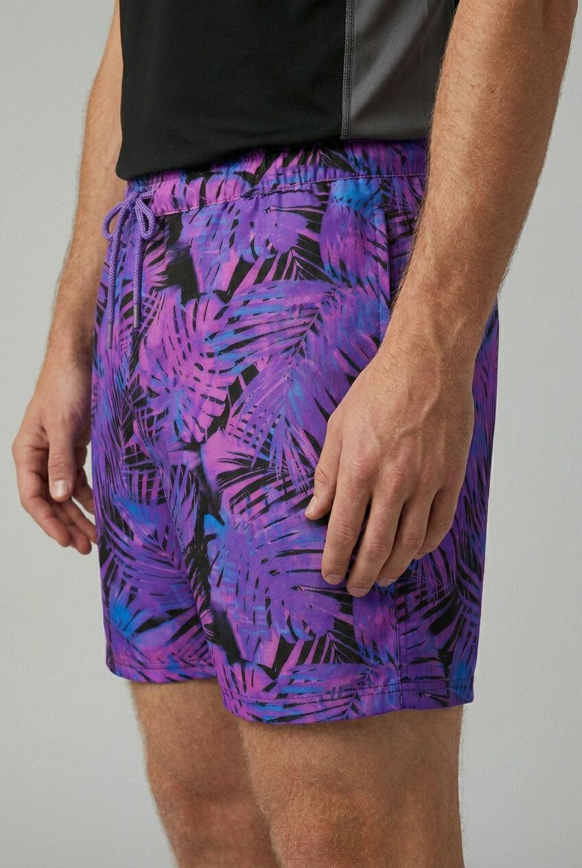 5 inches Swim Shorts with Super Stretch Liner, BRIGHT PURPLE LEAF, alternate image number 3