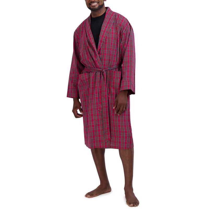 Shawl Collar Robe, RED PLAID, hi-res image number 0