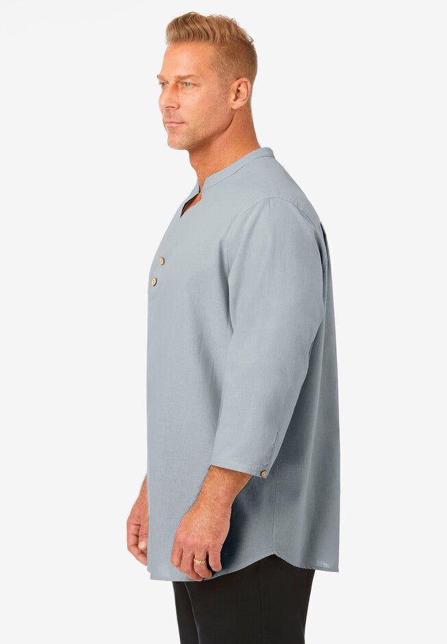 Hemp mandarin collar shirt, LIGHT GREY, hi-res image number 0