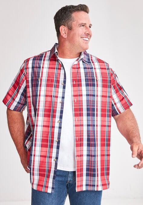Short-Sleeve Plaid Sport Shirt, , alternate image number null