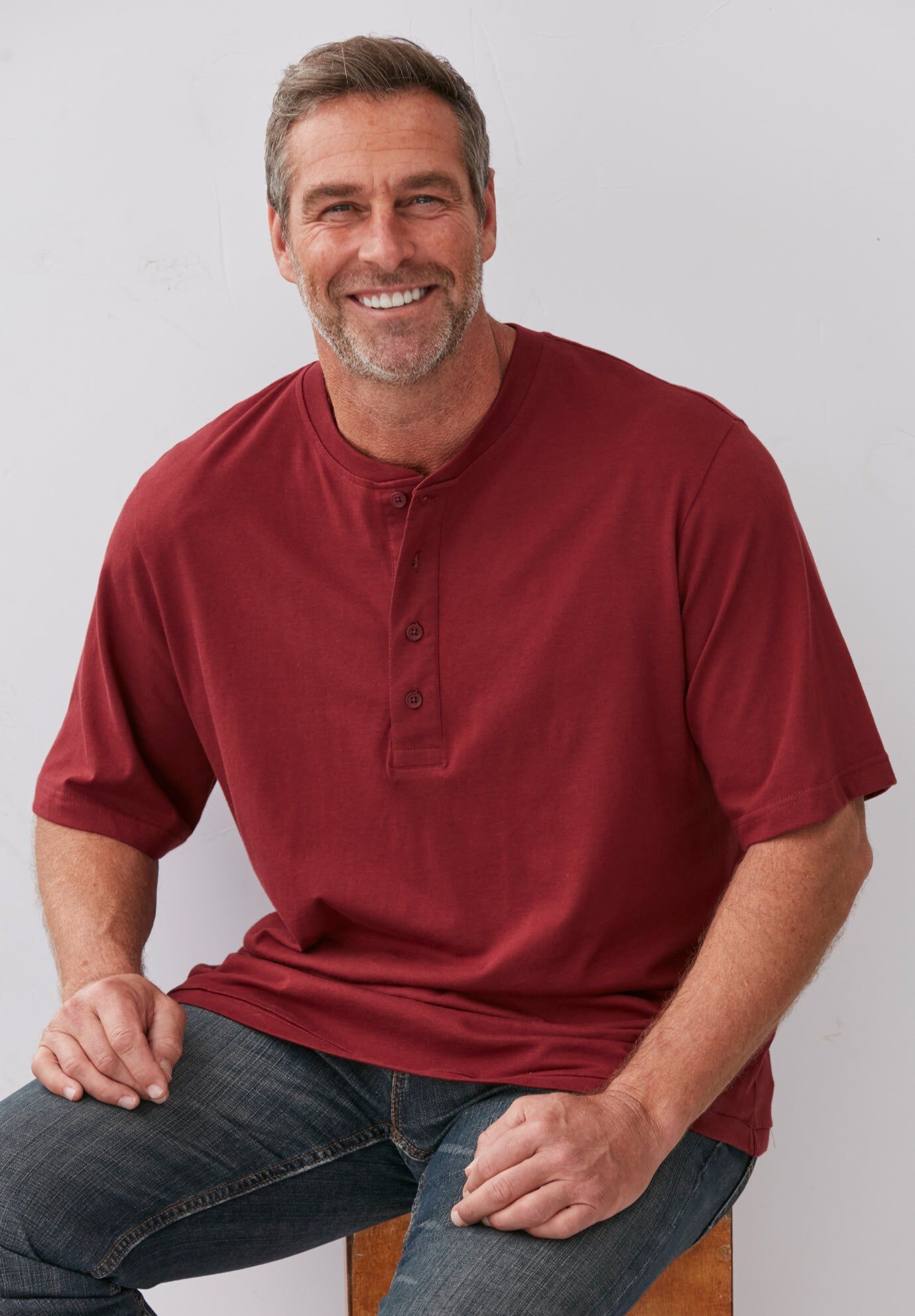 Shrink-Less&trade; Lightweight Henley T-Shirt, RICH BURGUNDY, hi-res image number 0