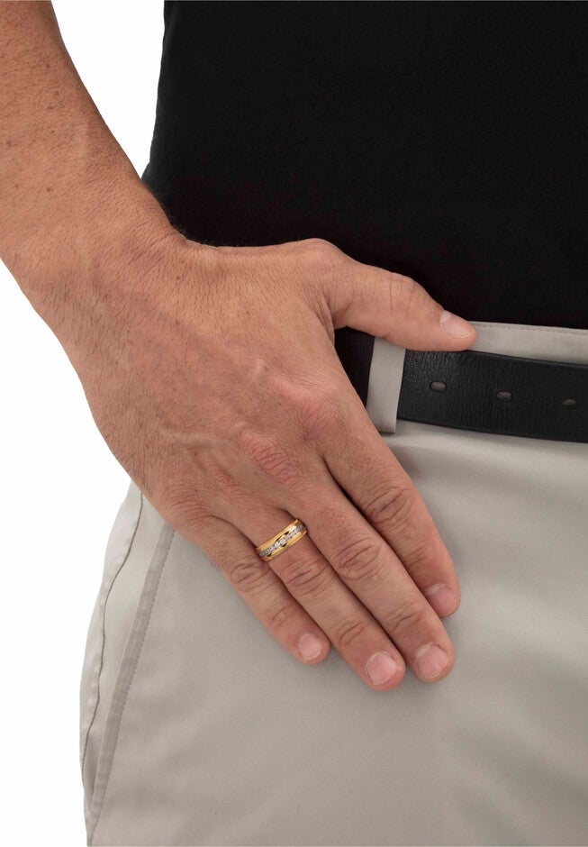 Gold Ion-Plated Stainless Steel Cubic Zirconia Wedding Band, , alternate image number 2