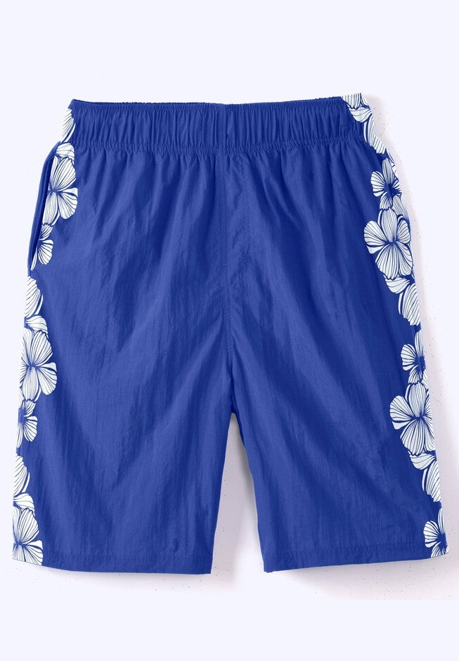 Basic 8 inches 4-way Flex Swim Trunk, BLUE HAWAIIAN FLORAL, hi-res image number 0