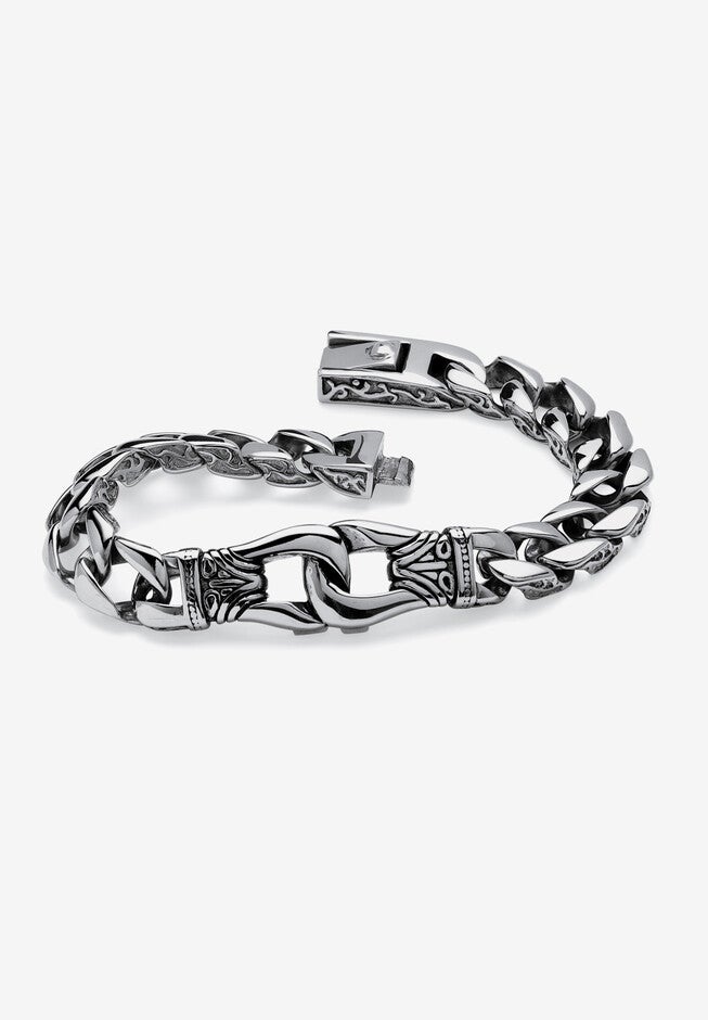 9 inches Stainless Steel Tribal Curb Link 9 inches Bracelet, STAINLESS STEEL, hi-res image number null