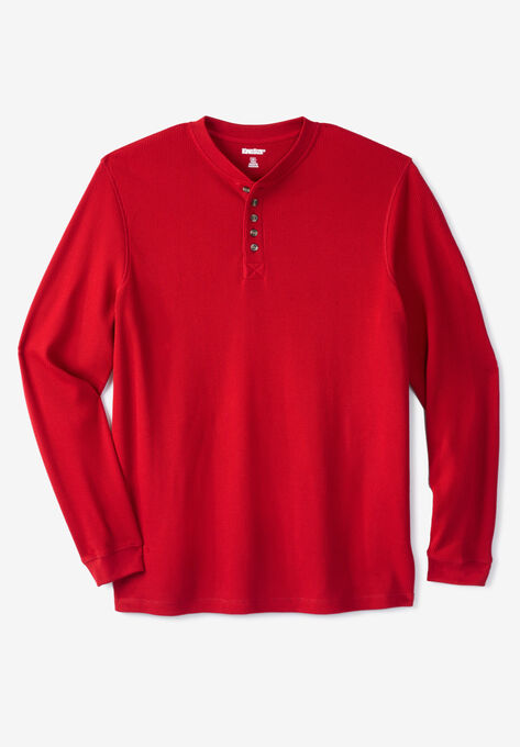 Waffle-Knit Thermal Henley Tee, RED, hi-res image number null