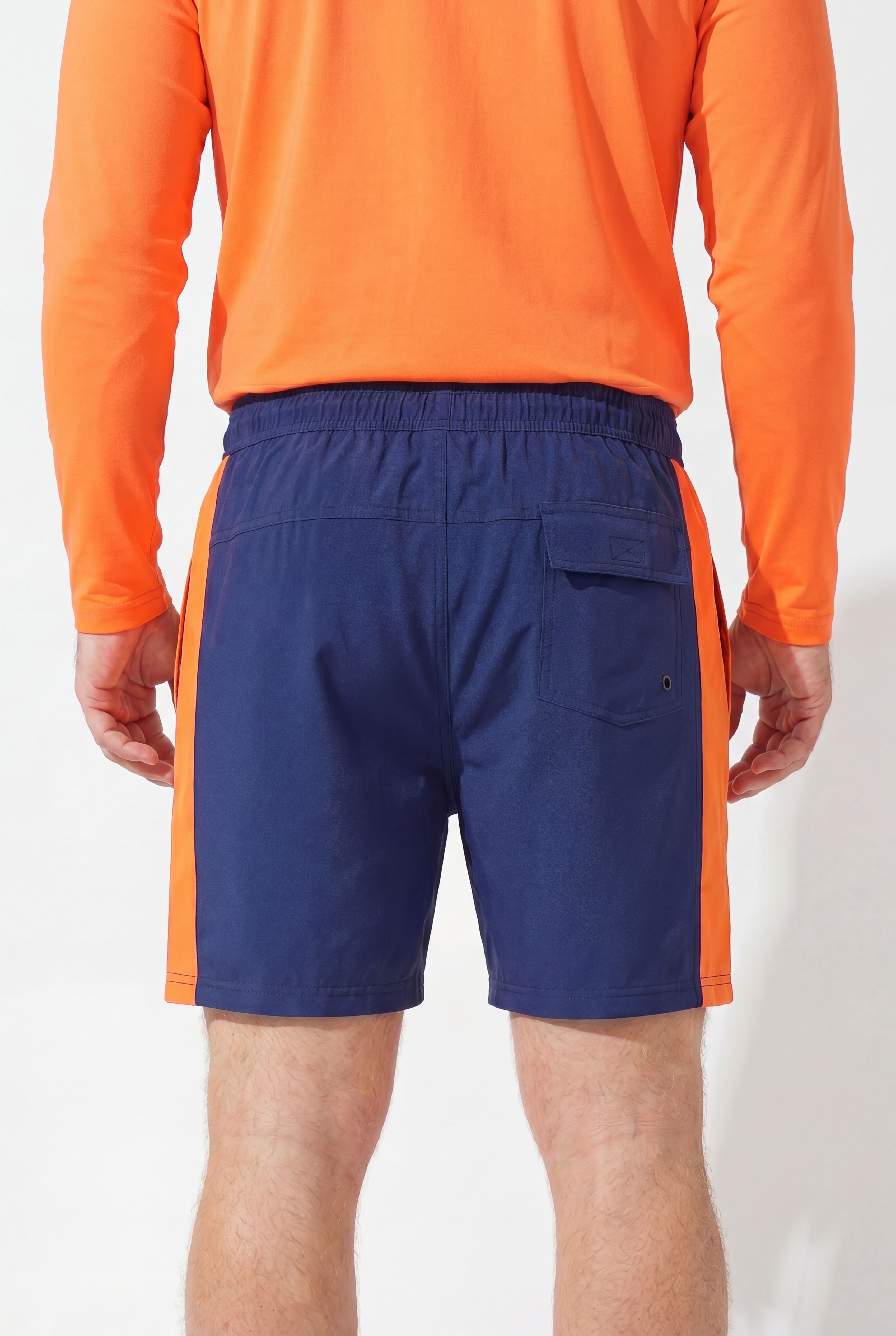 5 inches Contrast Swim Shorts with Super Stretch Liner, NAVY ORANGE COLORBLOCK, alternate image number 3